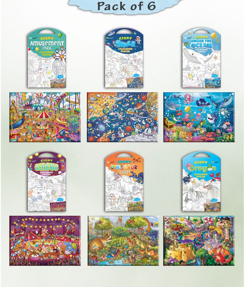     			GIANT CIRCUS COLOURING , GIANT DINOSAUR COLOURING , GIANT AMUSEMENT PARK COLOURING , GIANT SPACE COLOURING , GIANT UNDER THE OCEAN COLOURING  and GIANT DRAGON COLOURING  | Combo pack of 6 s I Coloring s Giant Set
