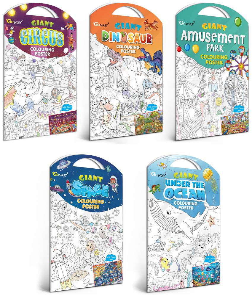     			GIANT CIRCUS COLOURING POSTER, GIANT DINOSAUR COLOURING POSTER, GIANT AMUSEMENT PARK COLOURING POSTER, GIANT SPACE COLOURING POSTER and GIANT UNDER THE OCEAN COLOURING POSTER | Combo pack of 5 Posters I Vibrant Coloring Pack
