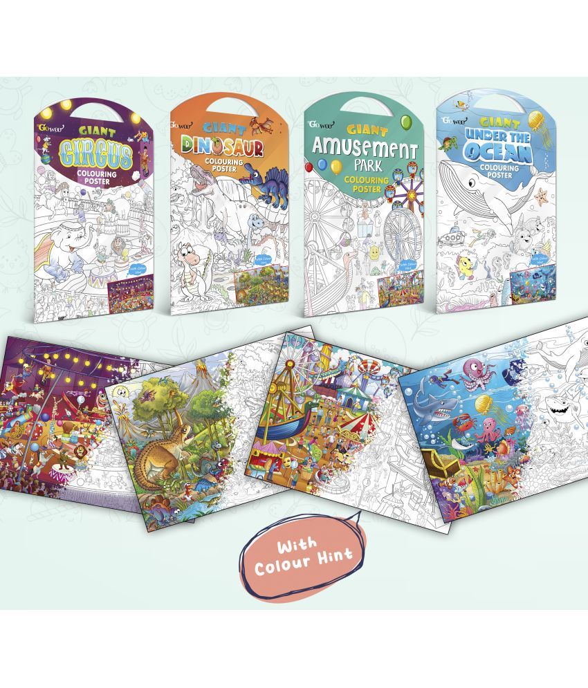     			GIANT CIRCUS COLOURING POSTER, GIANT DINOSAUR COLOURING POSTER, GIANT AMUSEMENT PARK COLOURING POSTER and GIANT UNDER THE OCEAN COLOURING POSTER | Combo pack of 4 Posters I Best coloring posters for kids