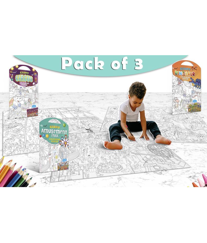     			GIANT CIRCUS COLOURING POSTER, GIANT DINOSAUR COLOURING POSTER and GIANT AMUSEMENT PARK COLOURING POSTER | Combo pack of 3 Posters I Giant Coloring Poster for Adults and Kids