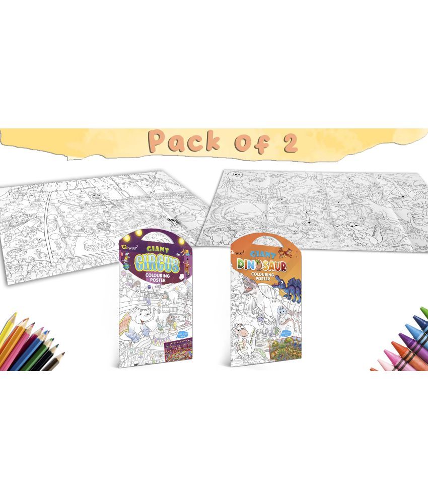     			GIANT CIRCUS COLOURING POSTER and GIANT DINOSAUR COLOURING POSTER | Pack of 2 posters I Perfect growth partner of Kids