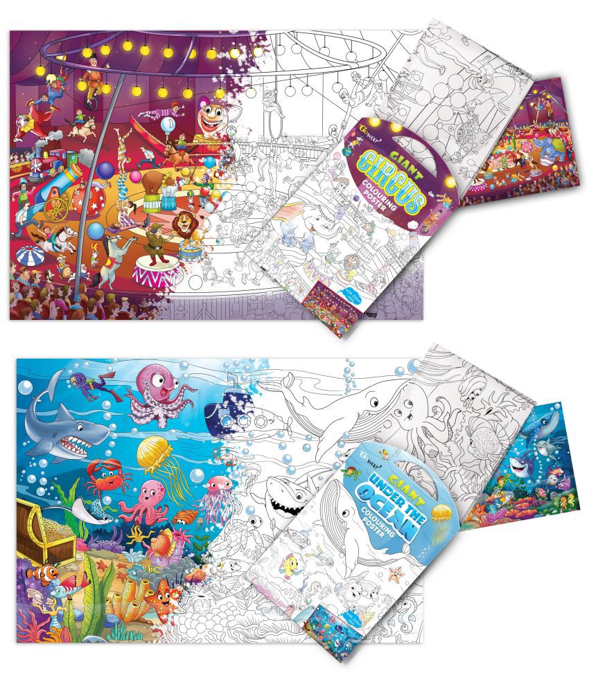     			GIANT CIRCUS COLOURING POSTER and GIANT UNDER THE OCEAN COLOURING POSTER | Combo of 2 posters I Collection of most loved products for kids
