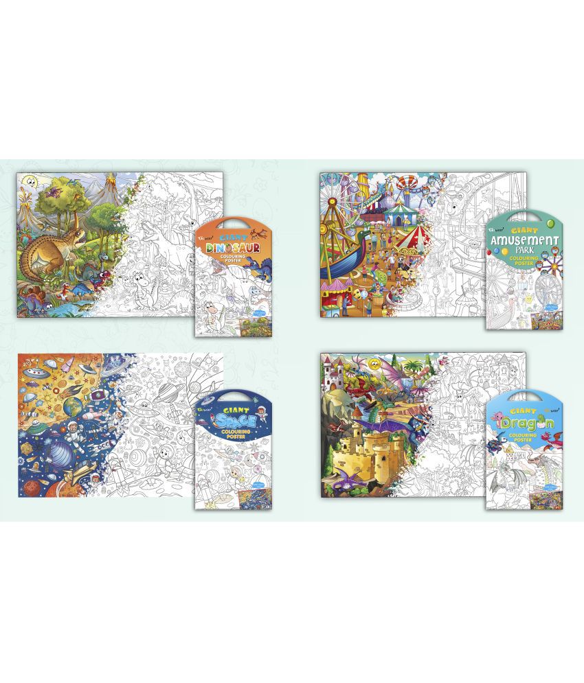     			GIANT DINOSAUR COLOURING POSTER, GIANT AMUSEMENT PARK COLOURING POSTER, GIANT SPACE COLOURING POSTER and GIANT DRAGON COLOURING POSTER | Pack of 4 Posters I best for school posters