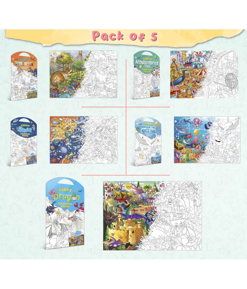     			GIANT DINOSAUR COLOURING POSTER, GIANT AMUSEMENT PARK COLOURING POSTER, GIANT SPACE COLOURING POSTER, GIANT UNDER THE OCEAN COLOURING POSTER and GIANT DRAGON COLOURING POSTER | Combo pack of 5 Posters I Coloring Posters Collection