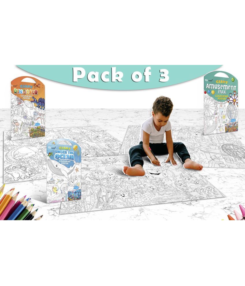     			GIANT DINOSAUR COLOURING POSTER, GIANT AMUSEMENT PARK COLOURING POSTER and GIANT UNDER THE OCEAN COLOURING POSTER | Gift Pack of 3 Posters I Best coloring posters to gift