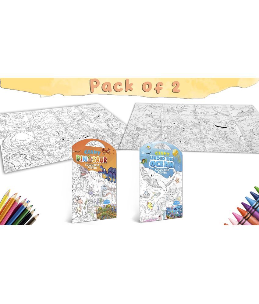     			GIANT DINOSAUR COLOURING POSTER and GIANT UNDER THE OCEAN COLOURING POSTER | Gift Pack of 2 posters I Coloring poster holiday pack