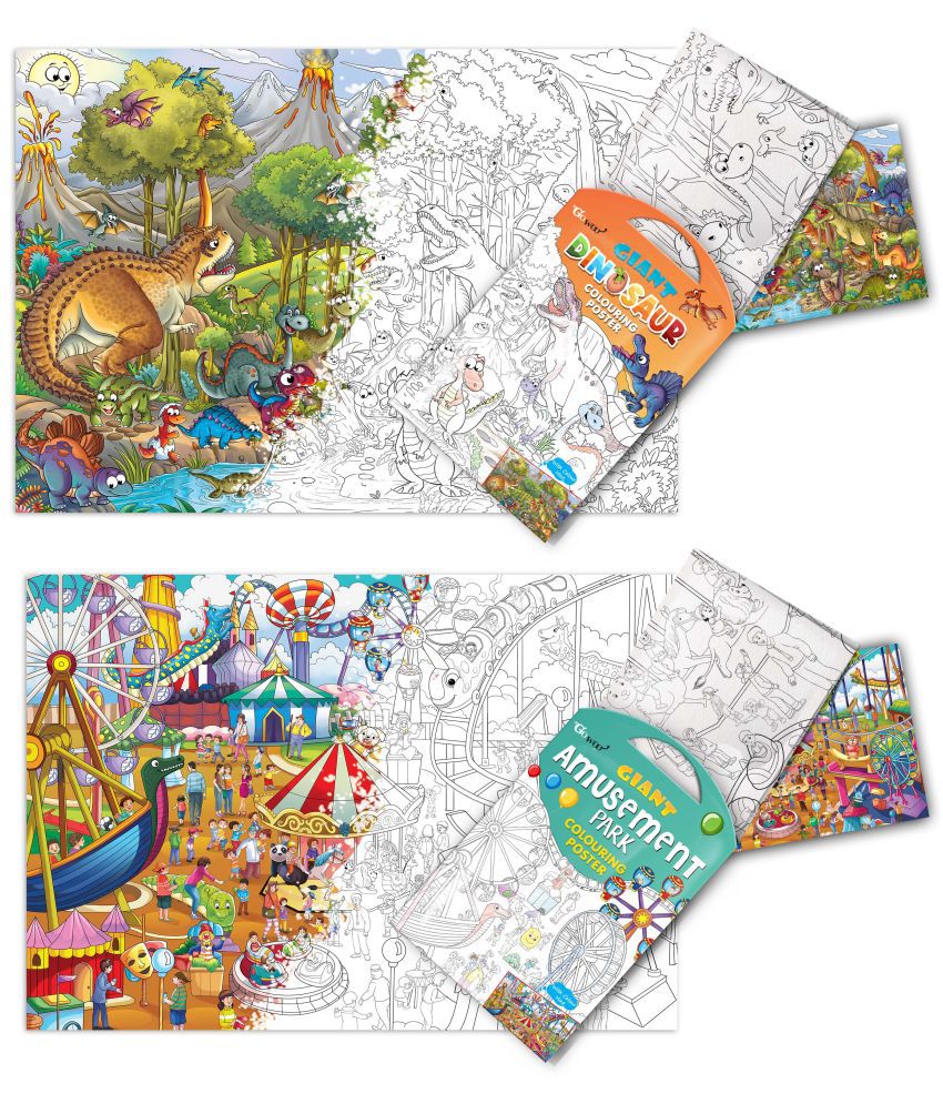     			GIANT DINOSAUR COLOURING POSTER and GIANT AMUSEMENT PARK COLOURING POSTER | Pack of 2 posters I Perfect growth partner of Kids