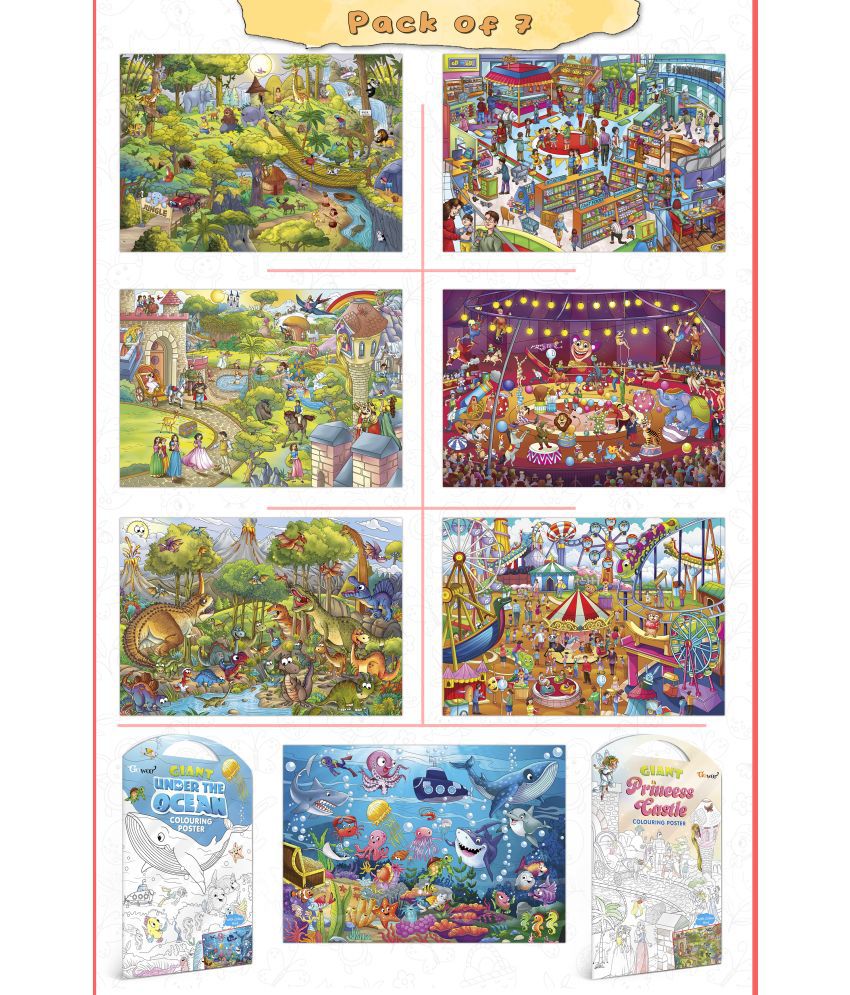    			GIANT JUNGLE SAFARI COLOURING , GIANT AT THE MALL COLOURING , GIANT PRINCESS CASTLE COLOURING , GIANT CIRCUS COLOURING , GIANT DINOSAUR COLOURING , GIANT AMUSEMENT PARK COLOURING  and GIANT UNDER THE OCEAN COLOURING  | Set of 7 s I Happy Coloring Combo