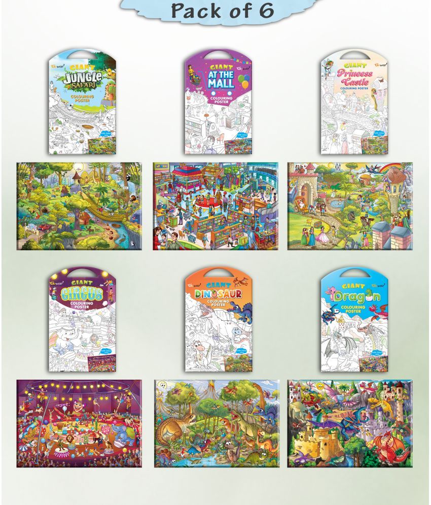     			GIANT JUNGLE SAFARI COLOURING , GIANT AT THE MALL COLOURING , GIANT PRINCESS CASTLE COLOURING , GIANT CIRCUS COLOURING , GIANT DINOSAUR COLOURING  and GIANT DRAGON COLOURING  | Set of 6 s I coloring s Starter Kit