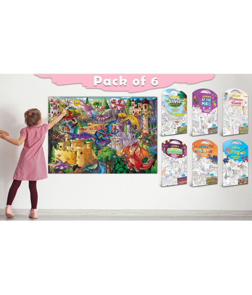    			GIANT JUNGLE SAFARI COLOURING , GIANT AT THE MALL COLOURING , GIANT PRINCESS CASTLE COLOURING , GIANT CIRCUS COLOURING , GIANT DINOSAUR COLOURING  and GIANT DRAGON COLOURING  | Combo pack of 6 s I Vibrant Coloring Pack