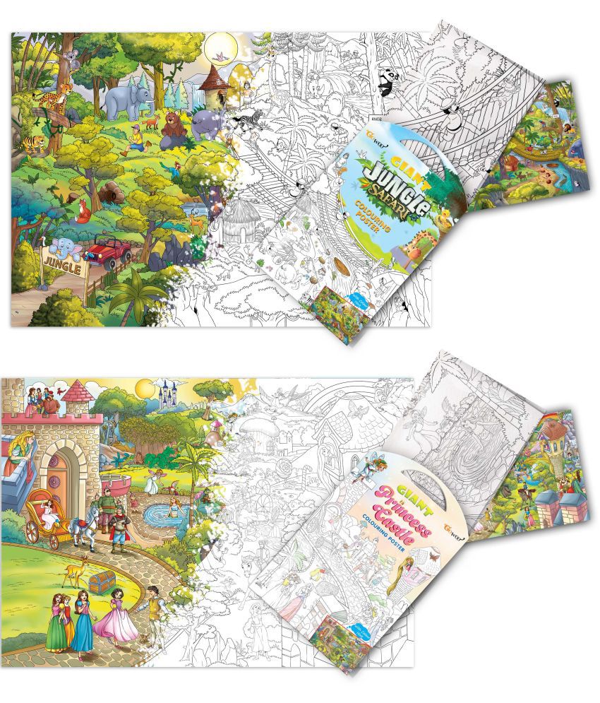     			GIANT JUNGLE SAFARI COLOURING POSTER and GIANT PRINCESS CASTLE COLOURING POSTER | Pack of 2 Posters I Ultimate Coloring Posters Collection