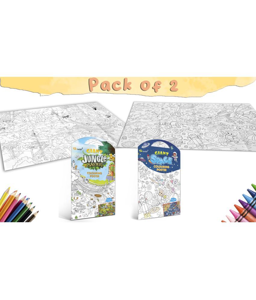     			GIANT JUNGLE SAFARI COLOURING POSTER and GIANT SPACE COLOURING POSTER | Pack of 2 Posters I Giant Coloring Posters Super Set