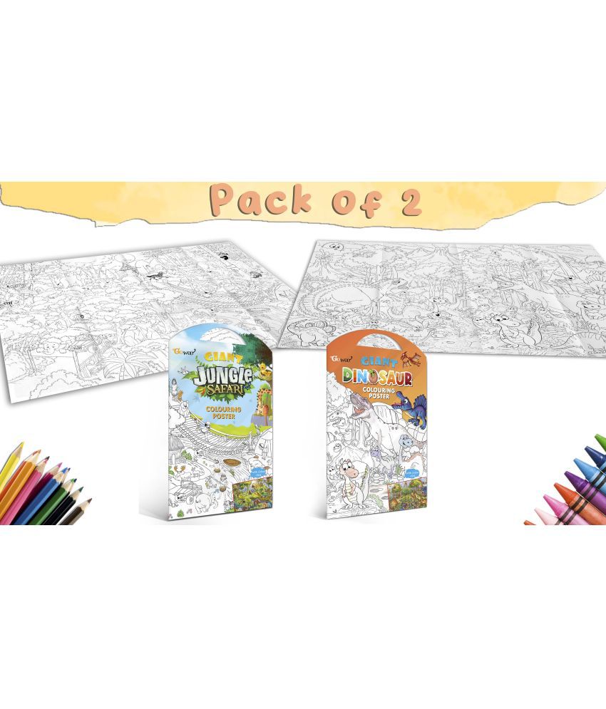     			GIANT JUNGLE SAFARI COLOURING POSTER and GIANT DINOSAUR COLOURING POSTER | Combo of 2 Posters I kids giant posters to color