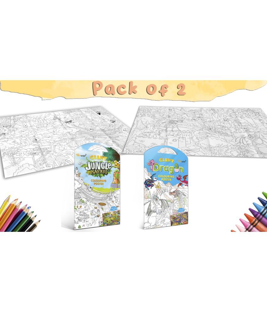     			GIANT JUNGLE SAFARI COLOURING POSTER and GIANT DRAGON COLOURING POSTER | Combo pack of 2 Posters I giant coloring posters for classroom