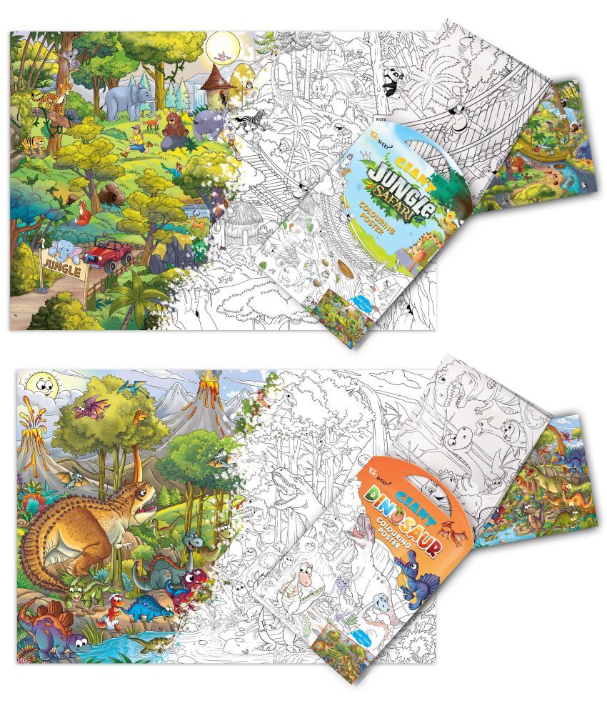     			GIANT JUNGLE SAFARI COLOURING POSTER and GIANT DINOSAUR COLOURING POSTER | Combo of 2 Posters I Giant Coloring Posters Grand Collection