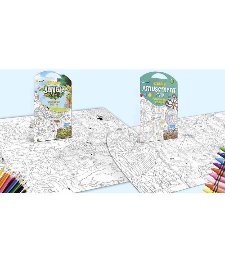     			GIANT JUNGLE SAFARI COLOURING POSTER and GIANT AMUSEMENT PARK COLOURING POSTER | Pack of 2 Posters I Giant Coloring Posters Super Set