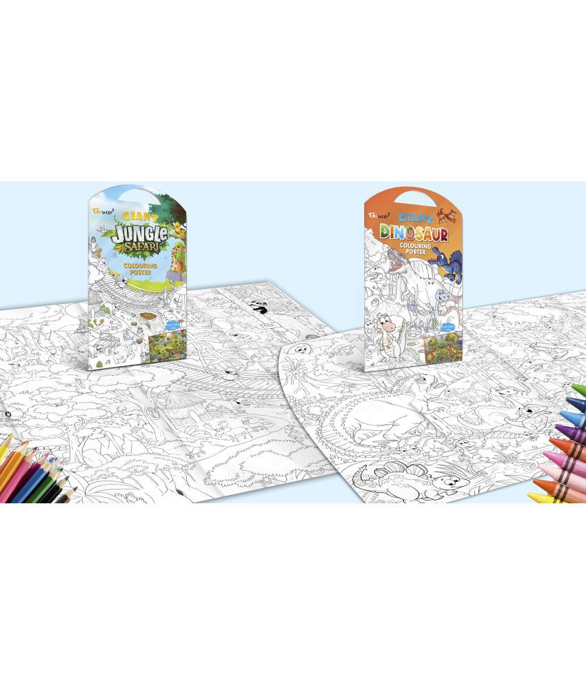     			GIANT JUNGLE SAFARI COLOURING POSTER and GIANT DINOSAUR COLOURING POSTER | Pack of 2 Posters I best colouring poster for 9+ years