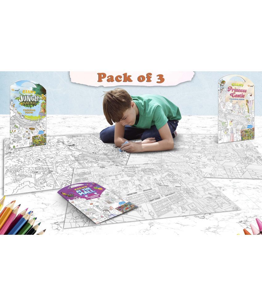     			GIANT JUNGLE SAFARI COLOURING POSTER, GIANT AT THE MALL COLOURING POSTER and GIANT PRINCESS CASTLE COLOURING POSTER | Combo of 3 posters I most loved products by kids