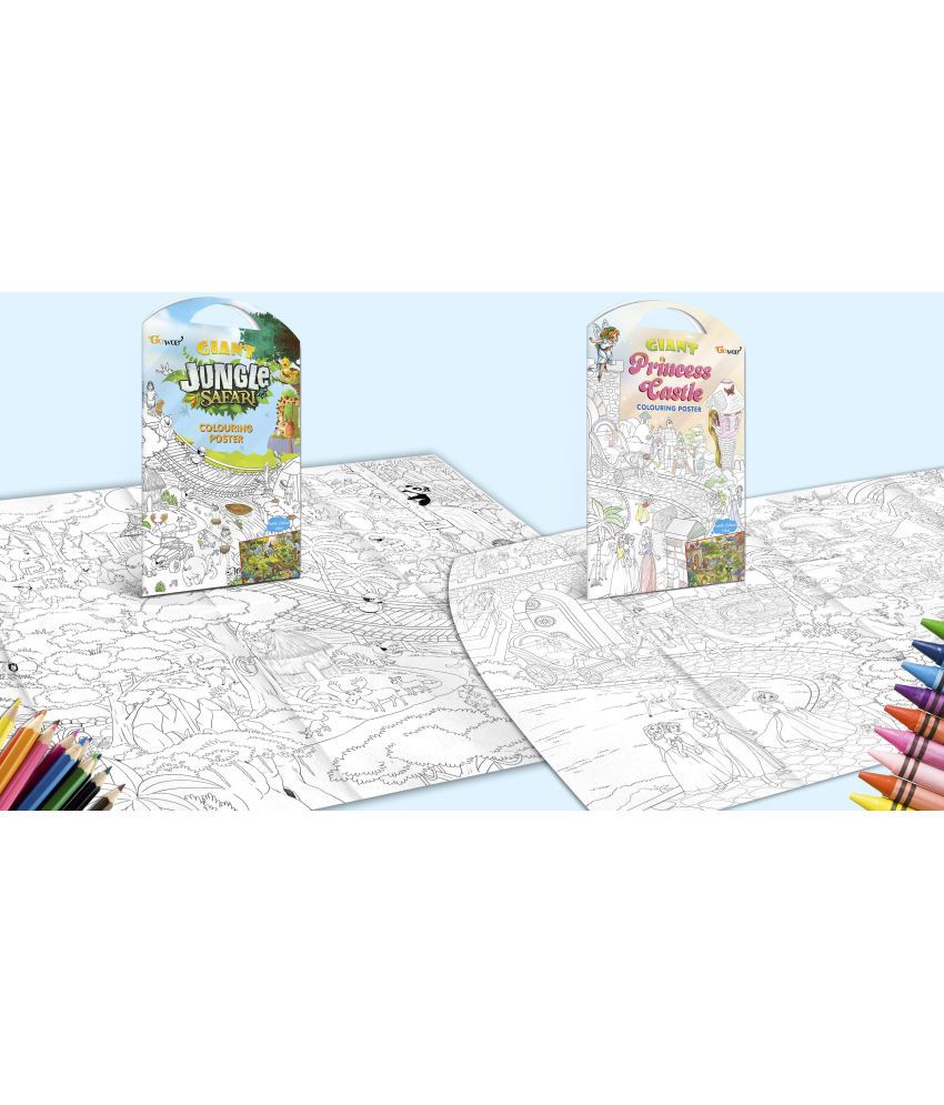     			GIANT JUNGLE SAFARI COLOURING POSTER and GIANT PRINCESS CASTLE COLOURING POSTER | Pack of 2 Posters I Giant Coloring Posters Super Set