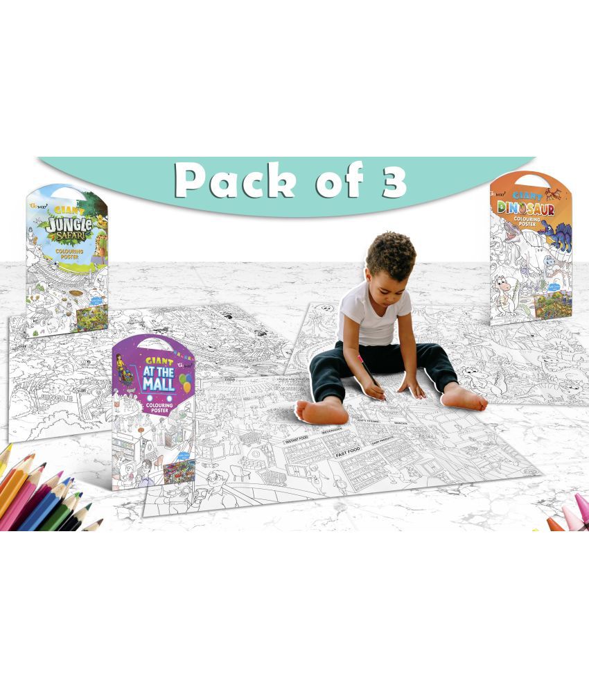     			GIANT JUNGLE SAFARI COLOURING POSTER, GIANT AT THE MALL COLOURING POSTER and GIANT DINOSAUR COLOURING POSTER | Gift Pack of 3 Posters I Kids' Coloring Poster Ultimate Pack