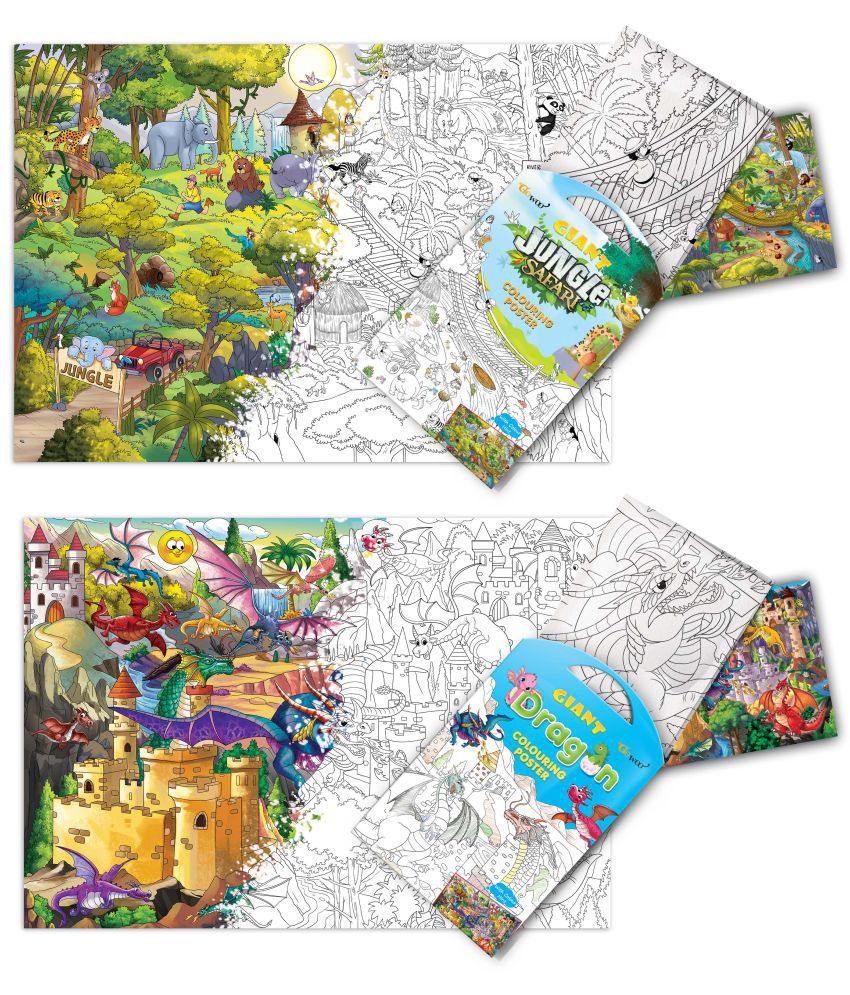     			GIANT JUNGLE SAFARI COLOURING POSTER and GIANT DRAGON COLOURING POSTER | Combo of 2 Posters I Popular among kids coloring posters