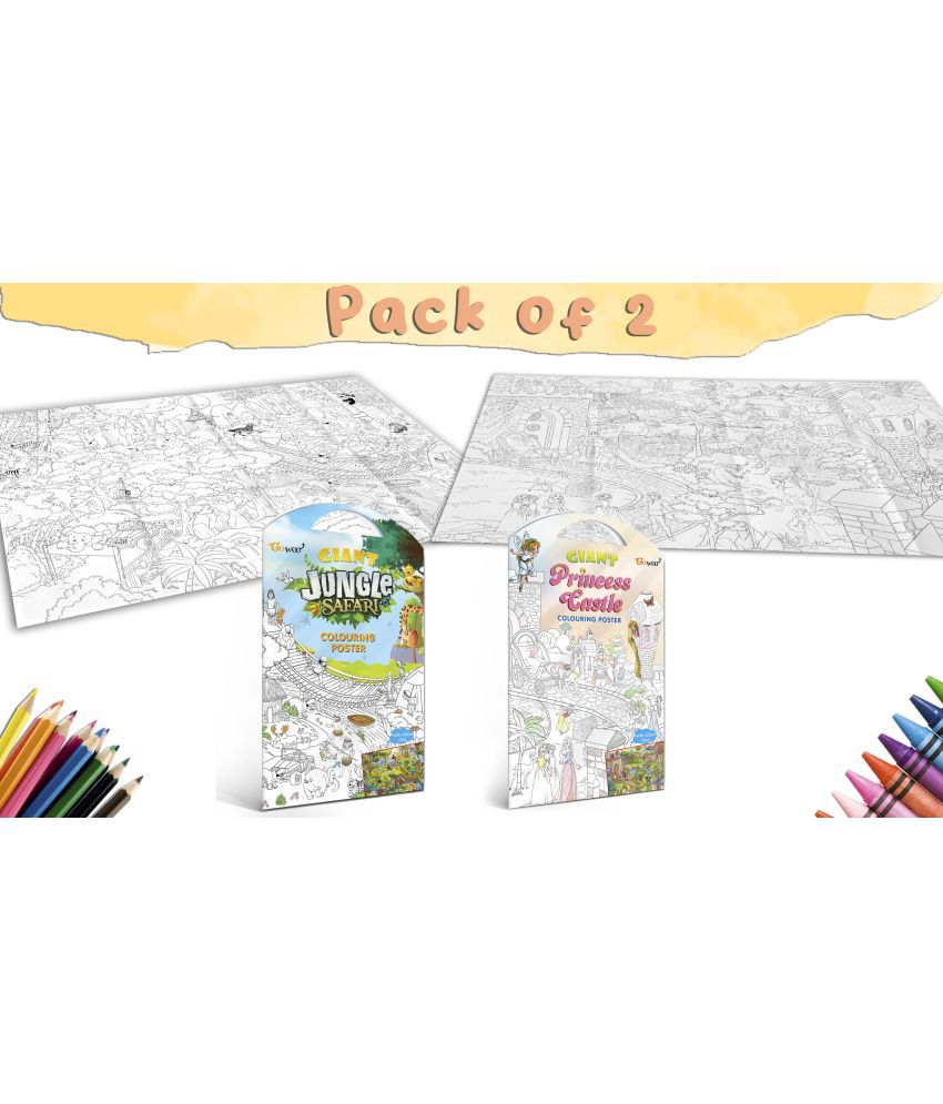     			GIANT JUNGLE SAFARI COLOURING POSTER and GIANT PRINCESS CASTLE COLOURING POSTER | Set of 2 Posters I hang on wall colouring posters