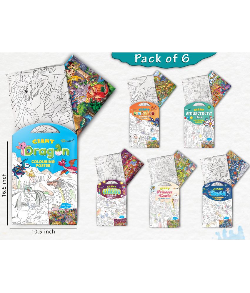    			GIANT PRINCESS CASTLE COLOURING , GIANT CIRCUS COLOURING , GIANT DINOSAUR COLOURING , GIANT AMUSEMENT PARK COLOURING , GIANT SPACE COLOURING  and GIANT DRAGON COLOURING  | Pack of 6 s I Happy Coloring Set
