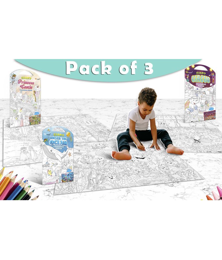     			GIANT PRINCESS CASTLE COLOURING POSTER, GIANT CIRCUS COLOURING POSTER and GIANT UNDER THE OCEAN COLOURING POSTER | Gift Pack of 3 Posters I Best coloring posters to gift