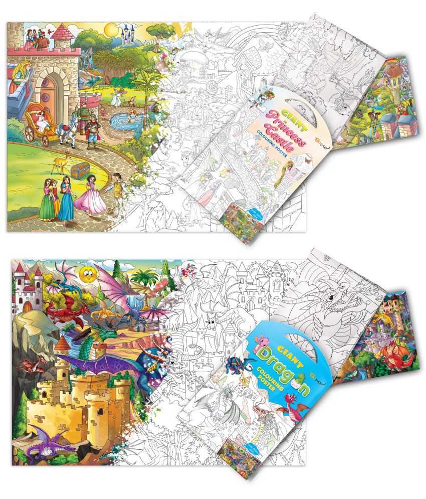     			GIANT PRINCESS CASTLE COLOURING POSTER and GIANT DRAGON COLOURING POSTER | Gift Pack of 2 Posters I best colouring kit for 10+ kids