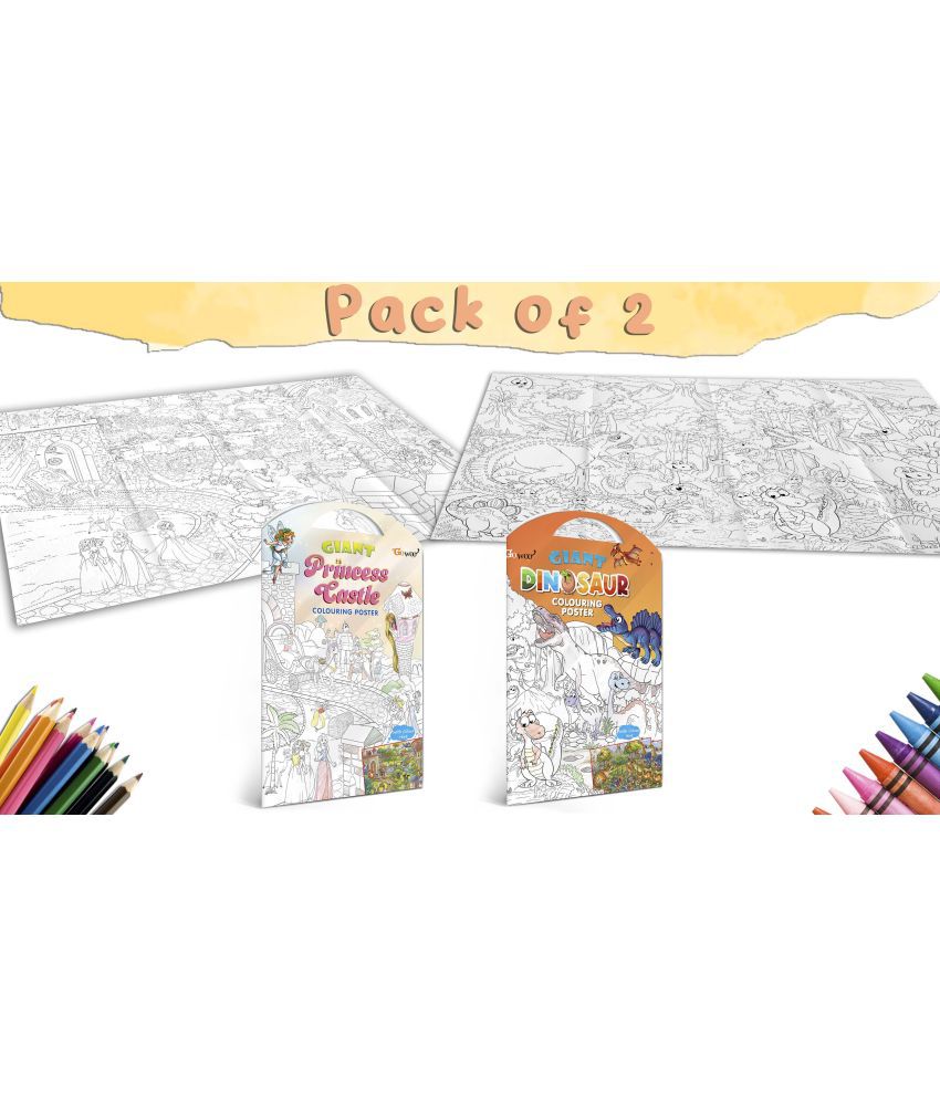     			GIANT PRINCESS CASTLE COLOURING POSTER and GIANT DINOSAUR COLOURING POSTER | Combo pack of 2 Posters I large colouring posters for adults