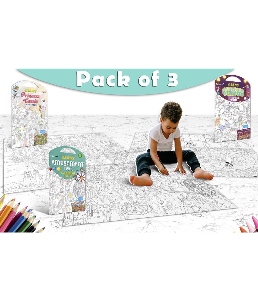     			GIANT PRINCESS CASTLE COLOURING POSTER, GIANT CIRCUS COLOURING POSTER and GIANT AMUSEMENT PARK COLOURING POSTER | Gift Pack of 3 Posters I Best coloring posters to gift