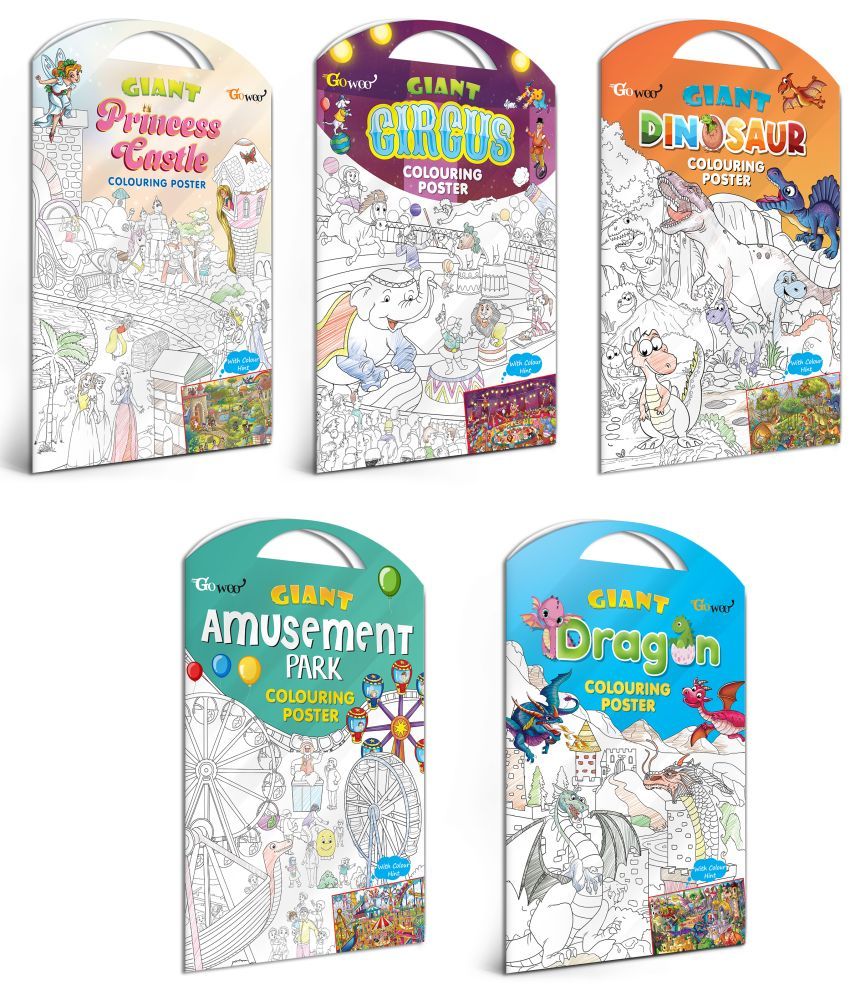     			GIANT PRINCESS CASTLE COLOURING POSTER, GIANT CIRCUS COLOURING POSTER, GIANT DINOSAUR COLOURING POSTER, GIANT AMUSEMENT PARK COLOURING POSTER and GIANT DRAGON COLOURING POSTER | Combo of 5 Posters I kids Coloring Posters Collection