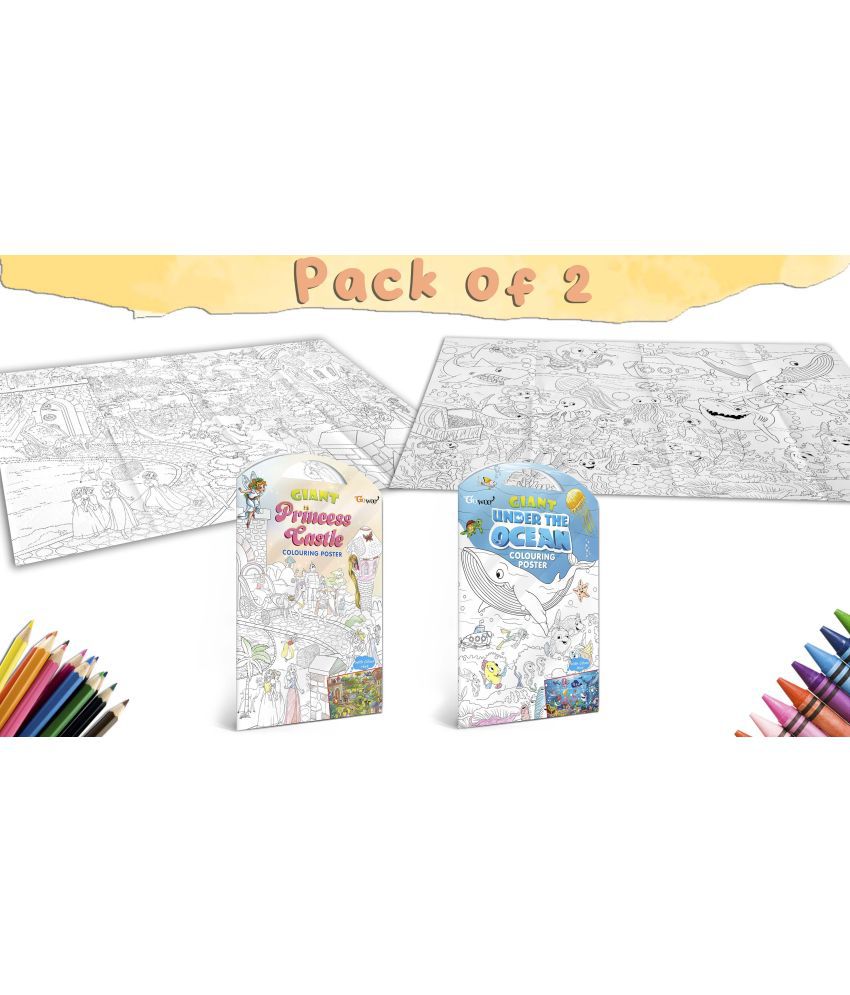     			GIANT PRINCESS CASTLE COLOURING POSTER and GIANT UNDER THE OCEAN COLOURING POSTER | Combo of 2 Posters I Great for school students and classrooms
