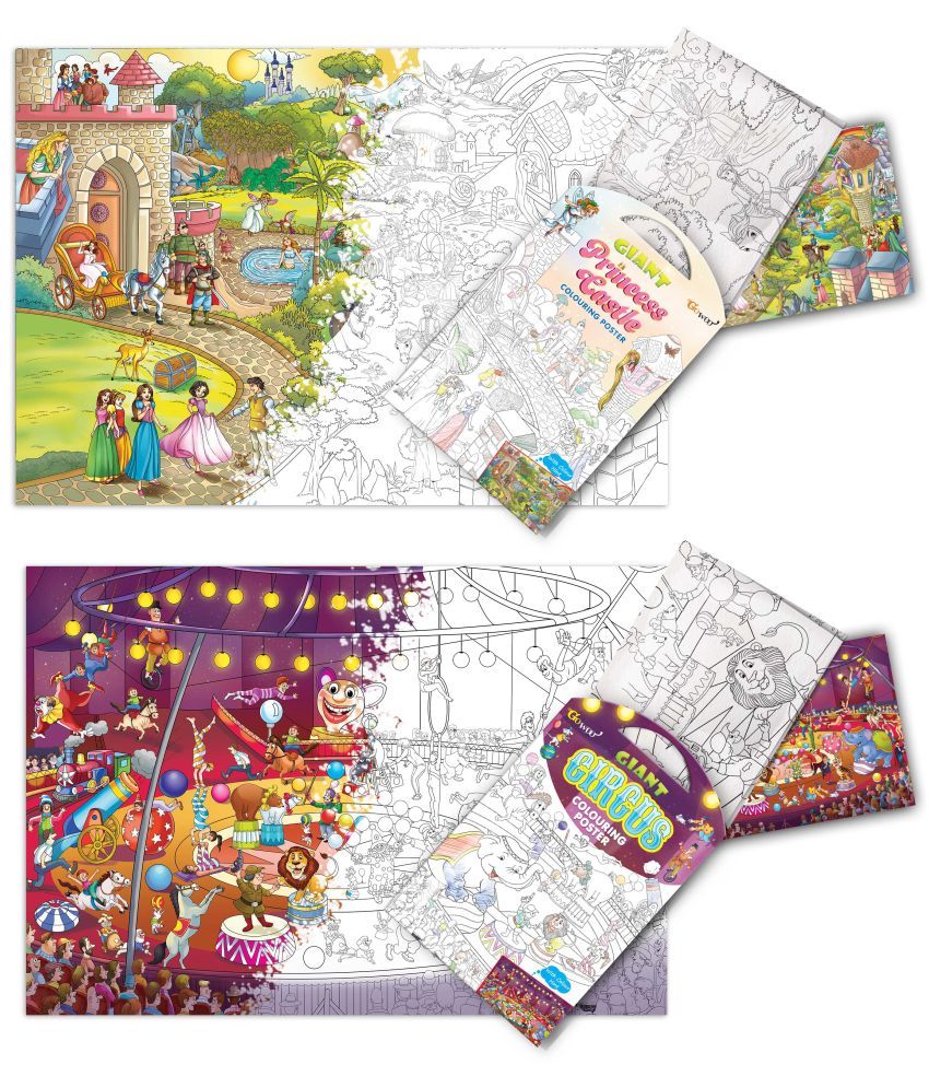     			GIANT PRINCESS CASTLE COLOURING POSTER and  GIANT CIRCUS COLOURING POSTER | Combo of 2 Posters I Great for school students and classrooms