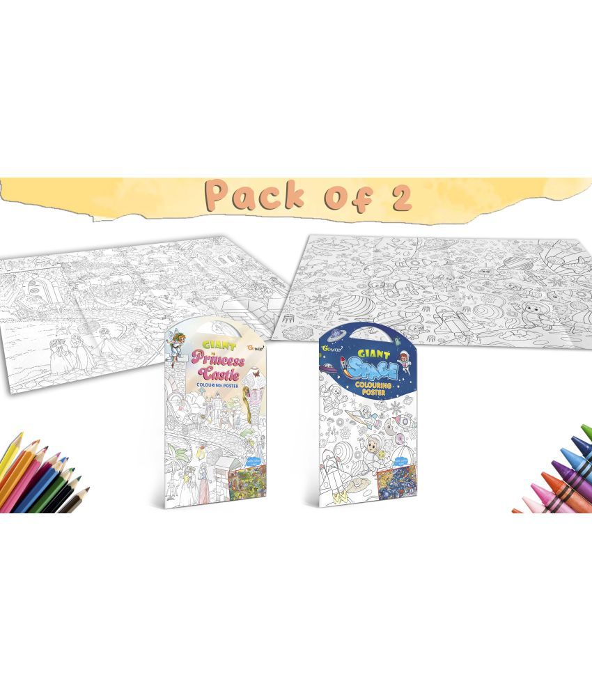     			GIANT PRINCESS CASTLE COLOURING POSTER and GIANT SPACE COLOURING POSTER | Pack of 2 posters I Perfect growth partner of Kids