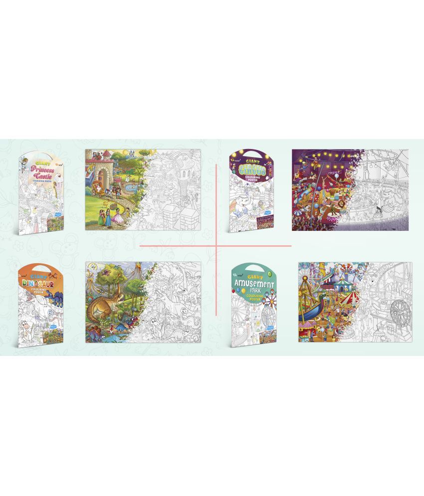     			GIANT PRINCESS CASTLE COLOURING POSTER, GIANT CIRCUS COLOURING POSTER, GIANT DINOSAUR COLOURING POSTER and GIANT AMUSEMENT PARK COLOURING POSTER | Combo of 4 Posters I jumbo colouring poster for 9+