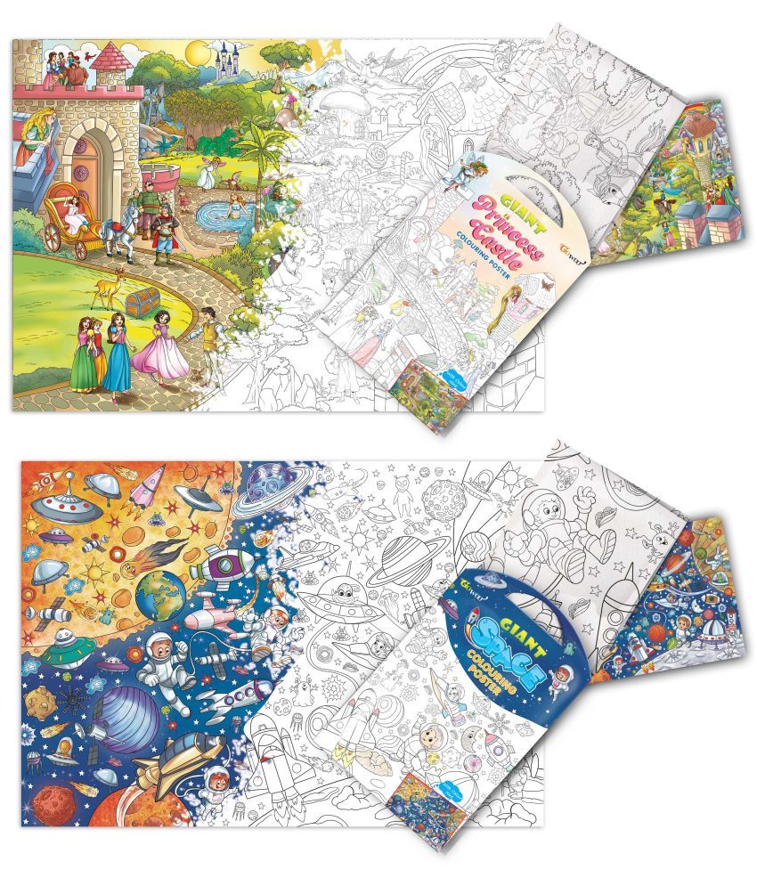     			GIANT PRINCESS CASTLE COLOURING POSTER and GIANT SPACE COLOURING POSTER | Gift Pack of 2 posters I Coloring poster holiday pack