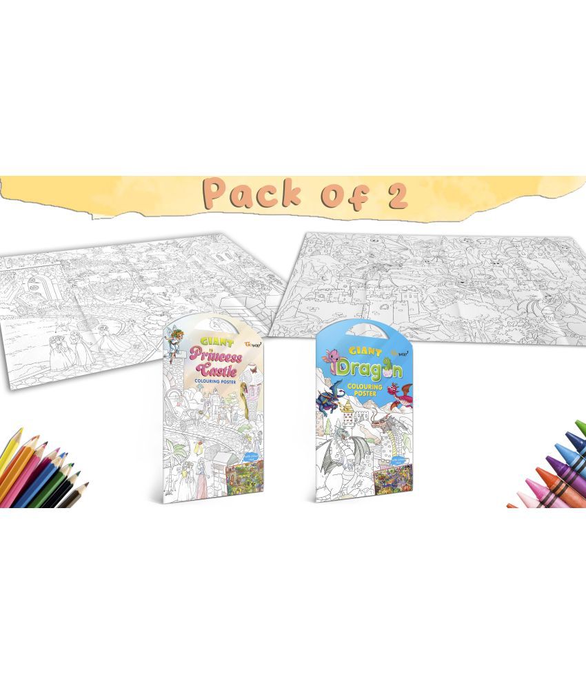     			GIANT PRINCESS CASTLE COLOURING POSTER and GIANT DRAGON COLOURING POSTER | Combo of 2 Posters I kids fun activity posters