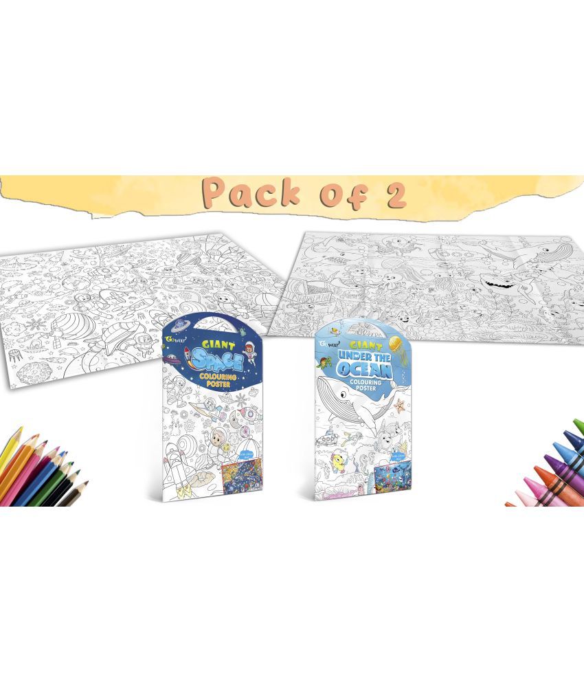     			GIANT SPACE COLOURING POSTER and GIANT UNDER THE OCEAN COLOURING POSTER | Combo of 2 Posters I Artistic Coloring Poster Starter Kit