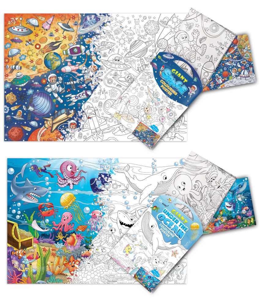     			GIANT SPACE COLOURING POSTER and GIANT UNDER THE OCEAN COLOURING POSTER | Pack of 2 posters I perfect Gift for creative Minds