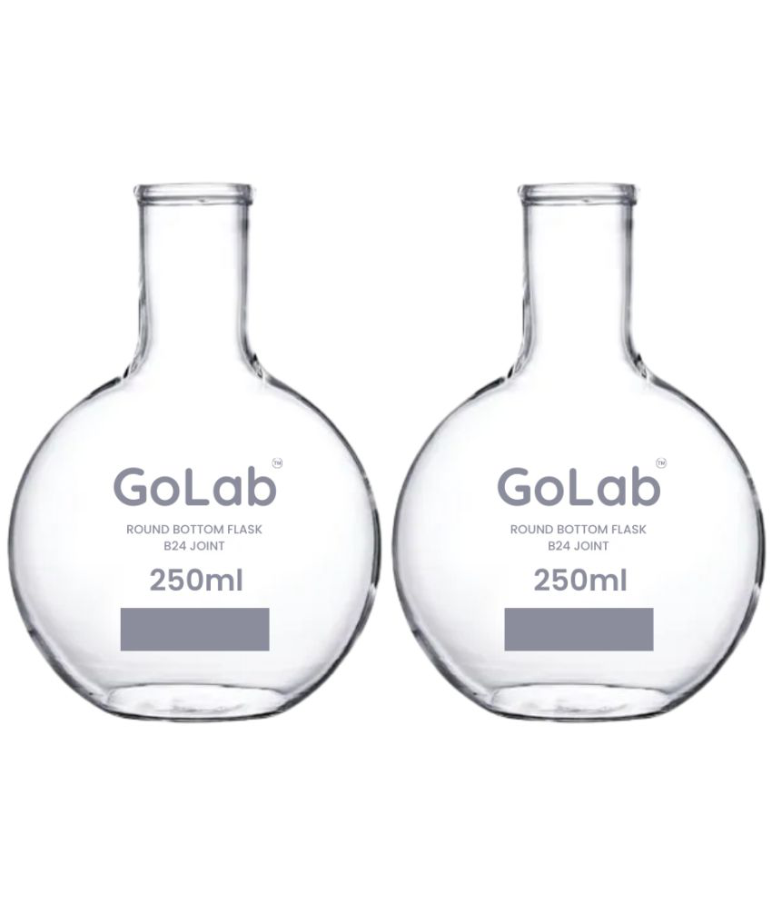     			GoLab Laboratory Premium Calibrated Borosilicate Glass    Round Bottom Flask with B-24 joint with Graduation Marks- 250 ML (Pack of 2Pcs.)