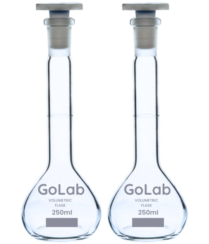    			GoLab Laboratory Premium Calibrated Borosilicate Glass 250 ML Valumetric Flask with Graduation Marks- (Pack of 2Pcs.)