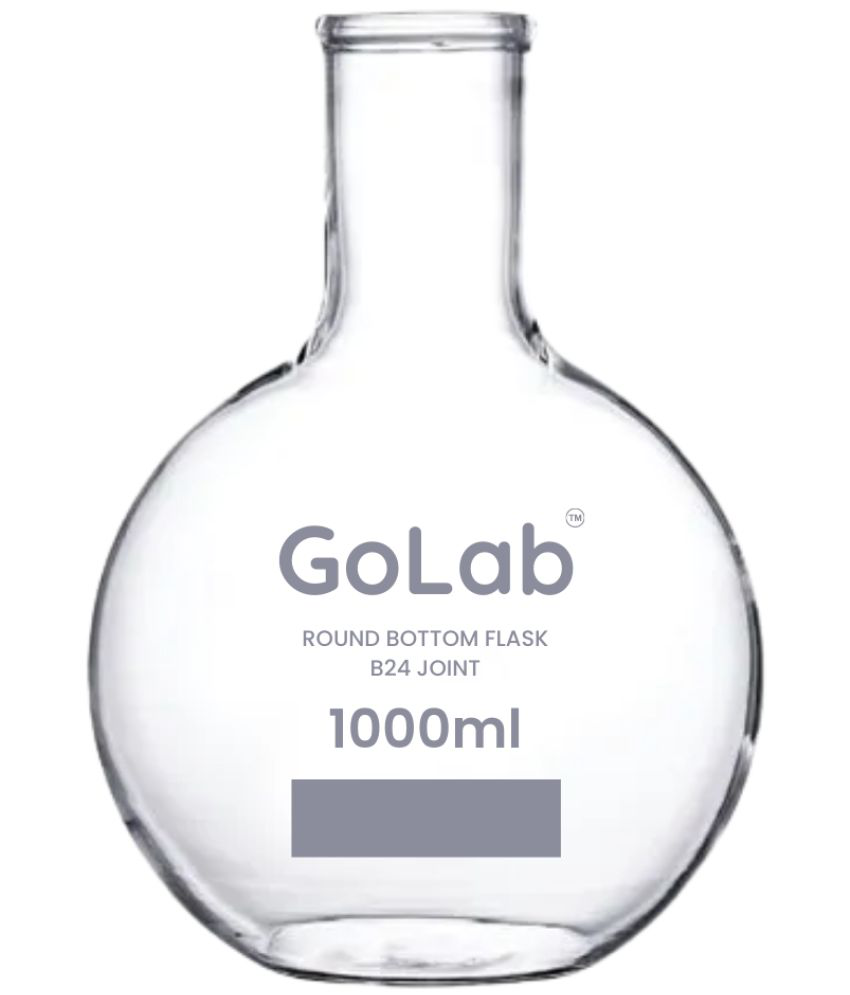     			GoLab Laboratory Premium Calibrated Borosilicate Glass Round Bottom Flask with B-24 joint with Graduation Marks- 1000 ML (1Ltr.)- (Pack of 2Pcs.)