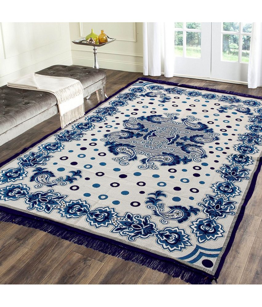     			Zesture Blue Poly Cotton Dhurrie Carpet Abstract 4x6 Ft