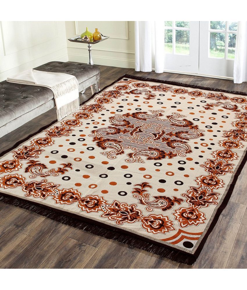     			HOMETALES Brown Poly Cotton Dhurrie Carpet Abstract 4x6 Ft