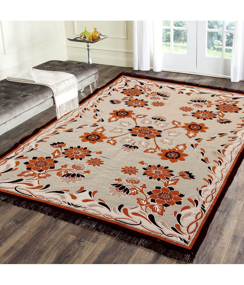     			HOMETALES Brown Poly Cotton Dhurrie Carpet Floral 4x6 Ft