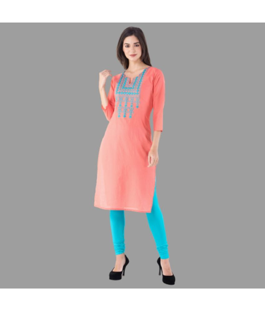     			KSHARAA - Peach Cotton Women's Straight Kurti ( Pack of 1 )