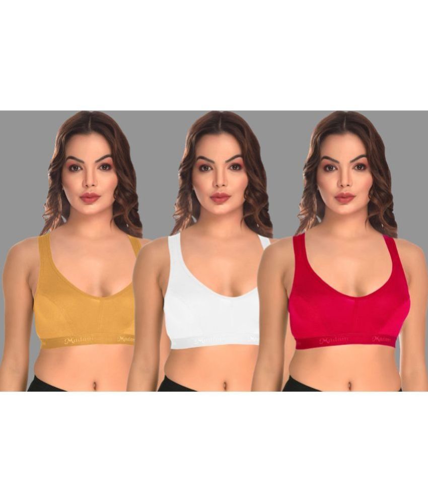     			Madam Pack of 3 Lycra Non Padded Women's Racerback bra ( Multicolor )