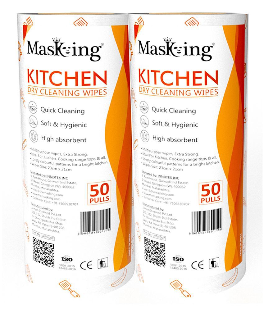     			Masking Non-Woven Reusable & Washable Multi Surface Cleaner Wipes Kitchen Dry Roll 23x21cm, 160 Pulls Green 358 g Pack of 2