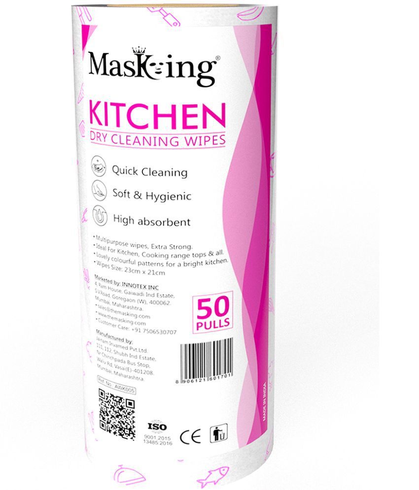     			Masking Non-Woven Reusable & Washable Multi Surface Cleaner Wipes Kitchen Dry Wipes 23x21cm, 50 Pulls 180 g